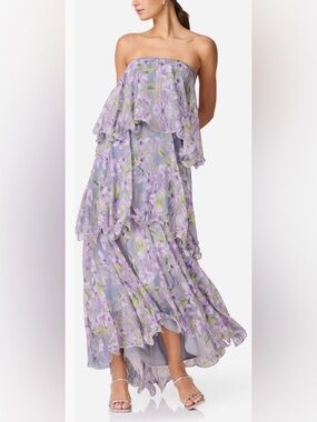 Elliatt | Dresses | Elliatt Armani Floral Blue Tiered Maxi Dress Size S  Ruffle Trim Lightweight | Poshmark